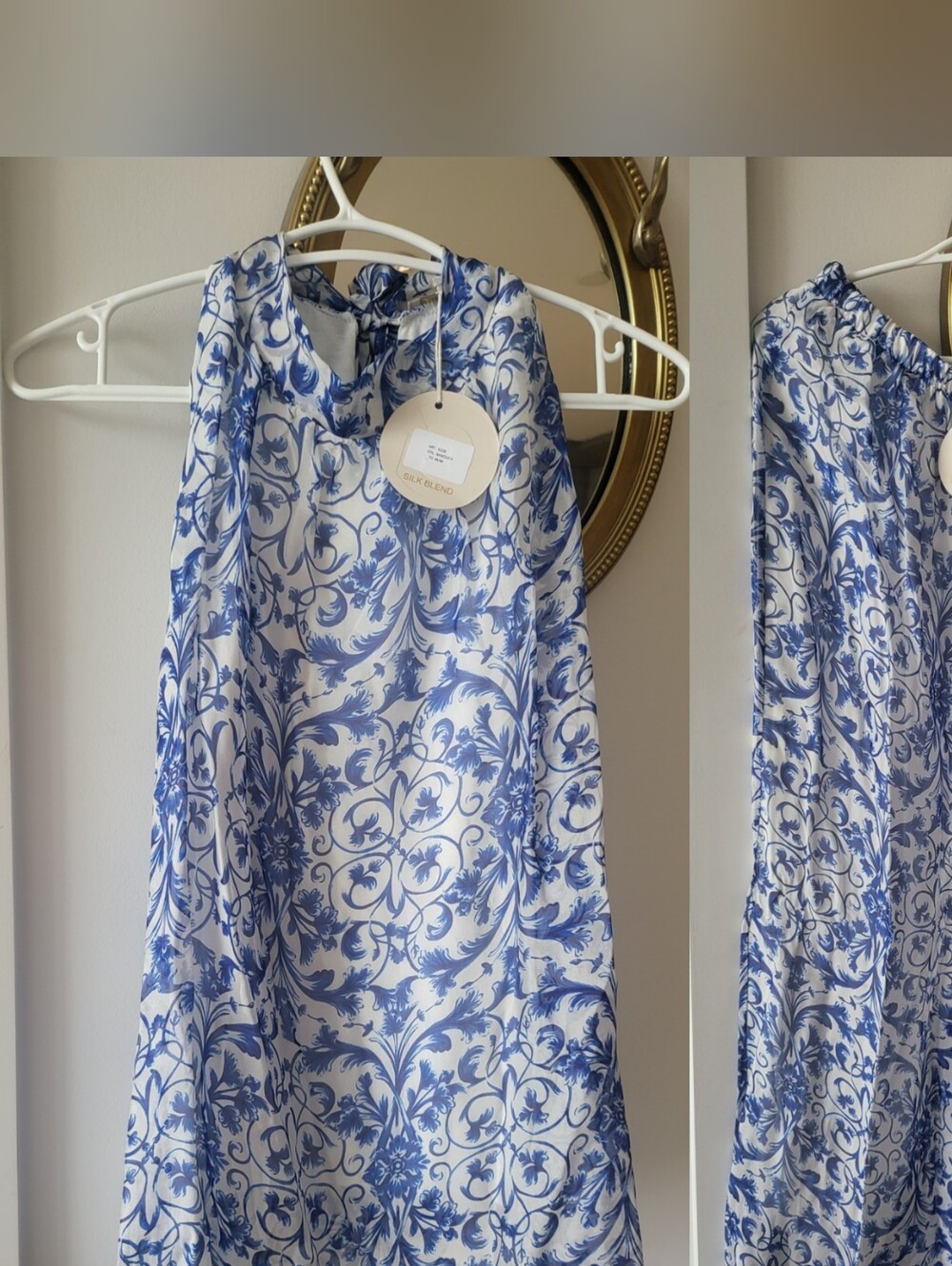 Italian Sleeveless Silk Blue & White Floral Print Top And Matching Pants
